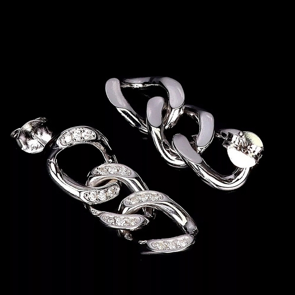 925 Sterling Silver Chain Stud Earrings with CZ - Picture 2 of 3
